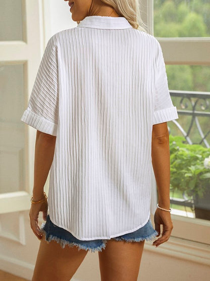 Shirt Collar Casual Buttoned Loose Blouse