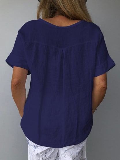 Crew Neck Short Sleeve Dandelion Regular Loose Tunic Blouse For Women
