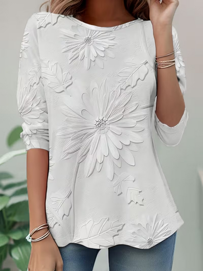 Casual Floral Crew Neck Long Sleeve T-shirt