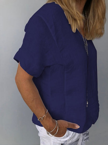Crew Neck Short Sleeve Dandelion Regular Loose Tunic Blouse For Women