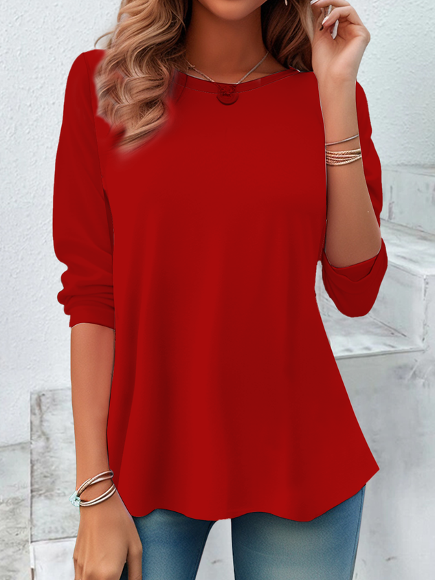 Casual Plain Crew Neck Long Sleeve T-shirt