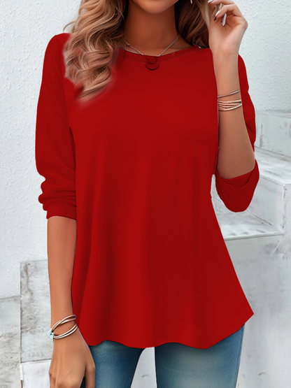 Casual Plain Crew Neck Long Sleeve T-shirt