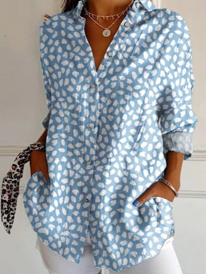 Women's Shirt Cotton Button Up Floral Geometric Basic Blouse Casual Long Sleeve Shirt Collar Daily Top
